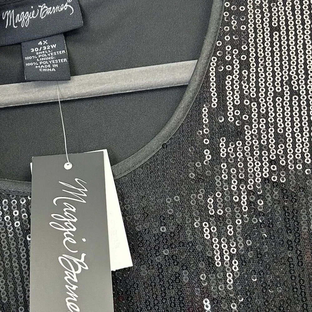NEW Maggie Barnes Black Sequin Top Womens Size 4X Dressy Party - Picture 6 of 9